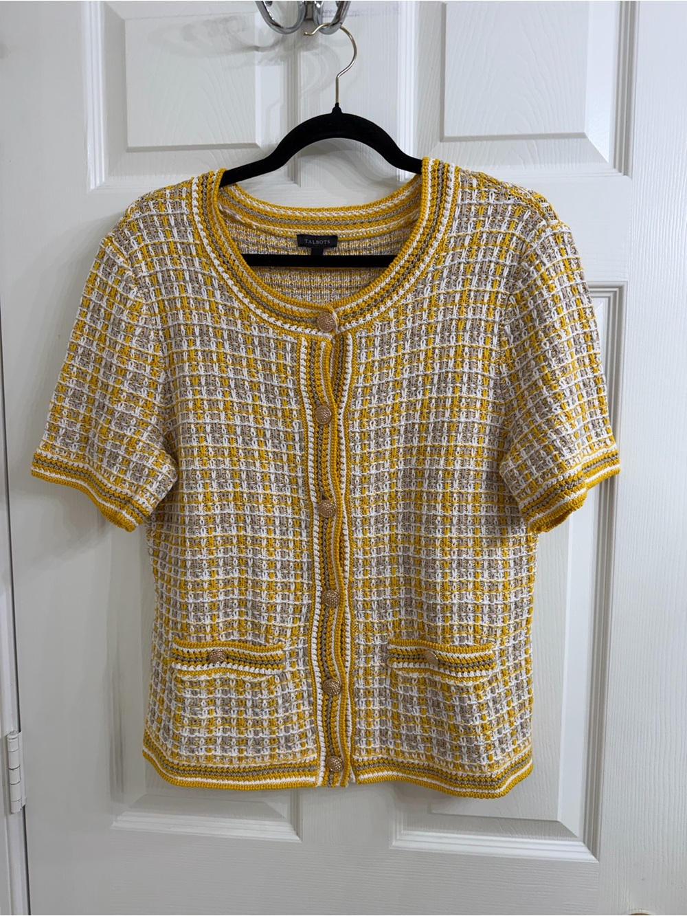 Talbots Yellow Knit Short-Sleeve Cardigan Size M